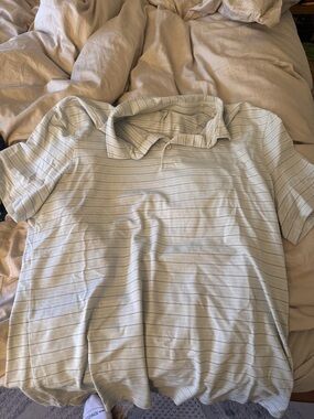 lululemon athletica Light Beige Polo with Thin Gray Stripes